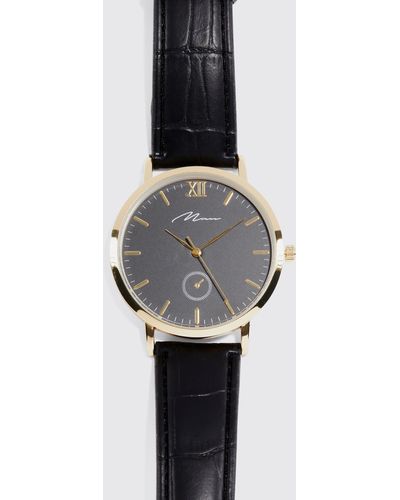Boohoo Signature Faux Leather Strap Watch - Black