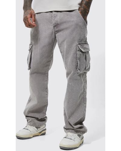 Boohoo Acid Wash Relaxed Cord Cargo Pants - Grey
