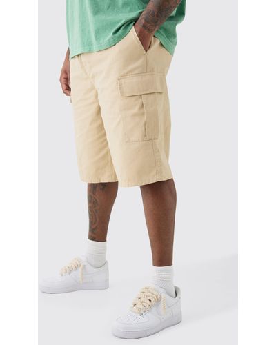 BoohooMAN Plus Elastic Waist Relaxed Fit Cargo Jorts - Natural