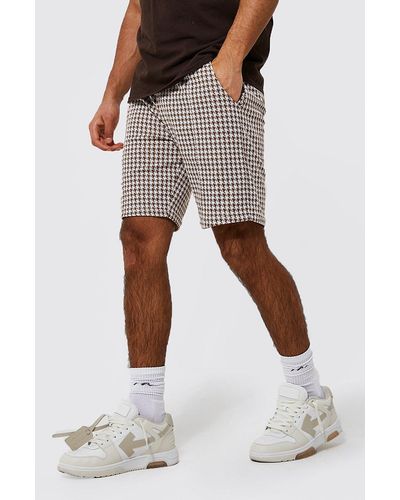 BoohooMAN Slim Fit Mid Houndstooth Jacquard Short - Brown