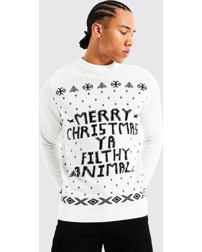 Boohoo Tall Ya Filthy Animal Christmas Sweater - White