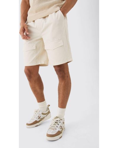 BoohooMAN Elastic Waist Relaxed Bungee Shorts - Weiß