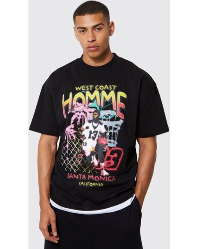 BoohooMAN Oversize T-Shirt mit Homme Basketball Print - Schwarz