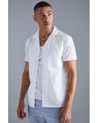 Boohoo Short Sleeve Crochet Shirt - Blanco
