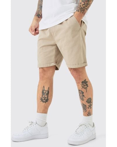 Boohoo Slim Fit Elastic Waist Bermuda Shorts - Neutro