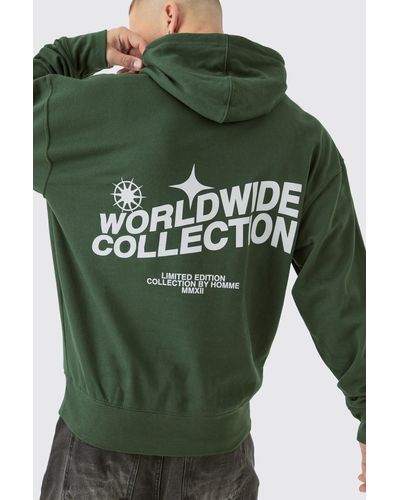 Boohoo Oversized Worldwide Graphic Hoodie - Green