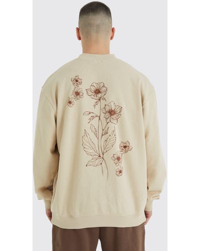 BoohooMAN Tall Flower Stencil Graphic Sweatshirt - Natural