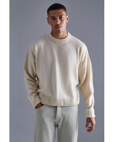 BoohooMAN Boxy Brushed Extended Neck Knitted Jumper - Grey