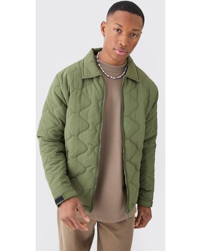 BoohooMAN Onion Quilted Collared Jacket - Grün