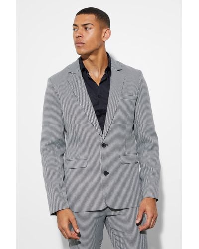 BoohooMAN Skinny Single Breasted Dogstooth Suit Jacket - Grey