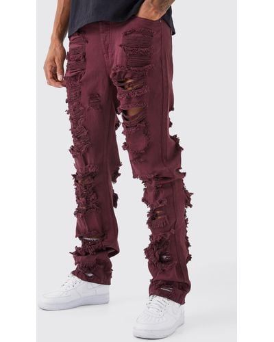 BoohooMAN Tall Relaxed Rigid Extreme Ripped Jean - Red
