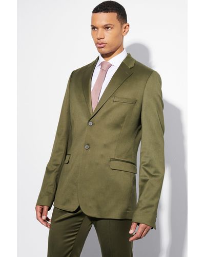 Boohoo Tall Skinny Satin Suit Jacket - Green