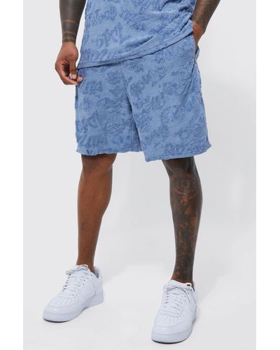 Boohoo Relaxed Embossed Pattern Shorts - Blue