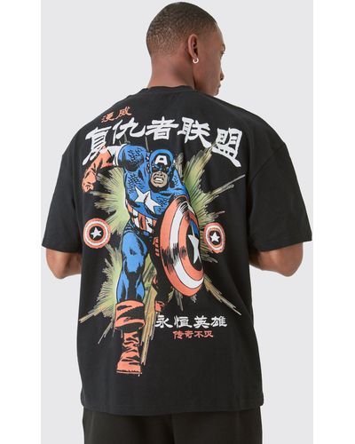 BoohooMAN Oversized Captain America Large Scale License T-shirt - Black