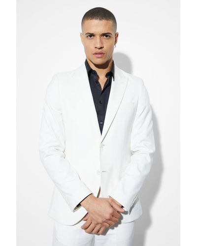 BoohooMAN Skinny Single Breasted Linen Suit Jacket - White