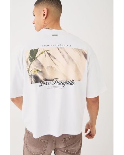 BoohooMAN Oversized Boxy Heavyweight Embroidered Puff Print T-shirt - White