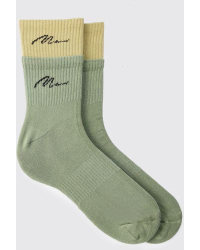 Boohoo Double Layer Signature Sports Socks - Green