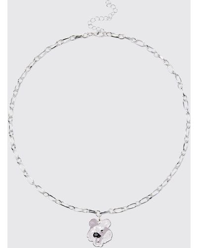 BoohooMAN Bear Pendant Chain Necklace - White