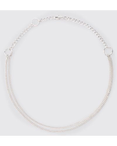BoohooMAN Loop Detail Metal Chain Necklace In Silver - Weiß