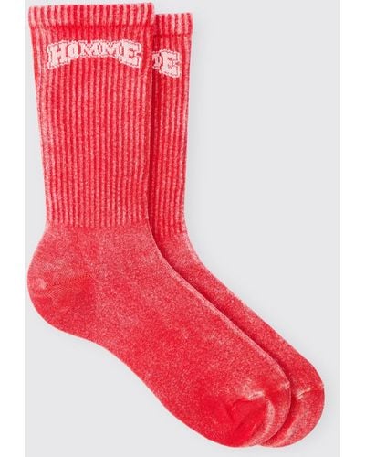 BoohooMAN Acid Wash Homme Socks In Red - Rot