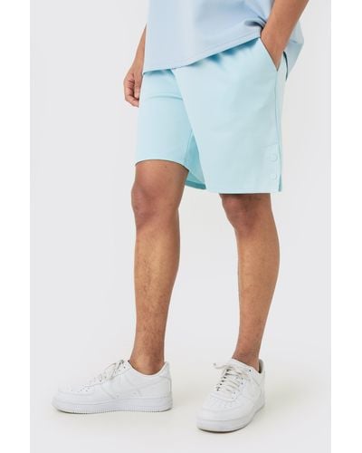 BoohooMAN Relaxed Scuba Short With Poppers - Blue