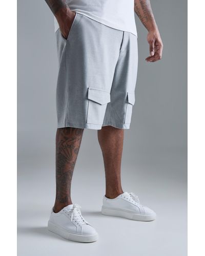 BoohooMAN Plus Side Stripe Drawcord Waist Smart Cargo Shorts - Grey
