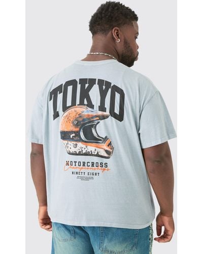 BoohooMAN Plus Tokyo Moto Graphic Oversized T-shirt - Gray