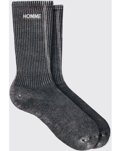 BoohooMAN Overdyed Grey Socks - Black