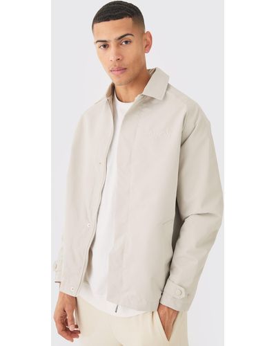 BoohooMAN Edition Heavyweight Twill Embroidered Coach Jacket - Natural