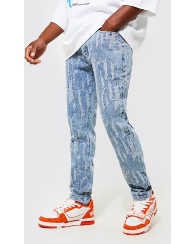 BoohooMAN Slim Fit Fabric Interest Jeans In Ice Blue