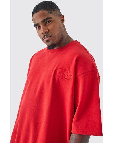 BoohooMAN Plus Oversized Short Sleeve Lightweight Boxy Sweatshirt - Red