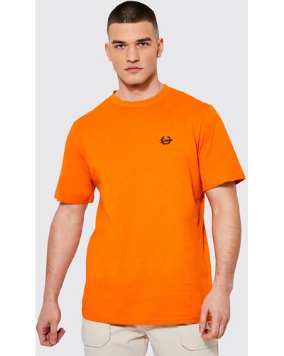 Boohoo Tall Regular Fit Homme Embroidered T-shirt - Orange