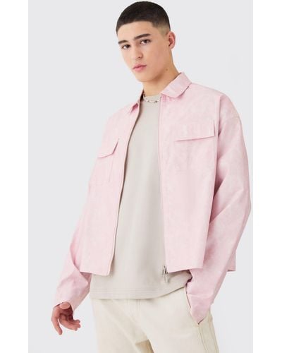 BoohooMAN Camo Boxy Zip Through Overshirt - Pink