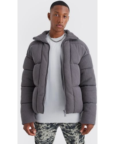 BoohooMAN Chunky Knitted Funnel Neck Puffer - Grey