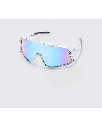 Boohoo Mirror Lens Visor Sunglasses In White - Blue