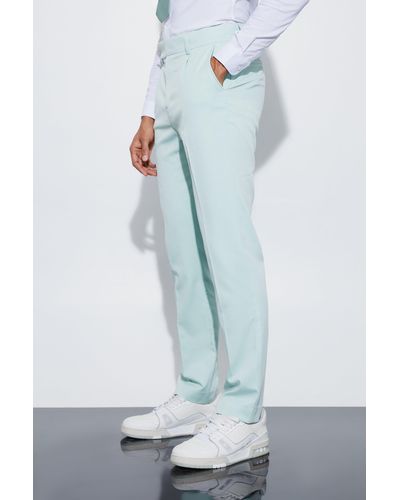 BoohooMAN Lace Detail Straight Fit Suit Trousers - Blau