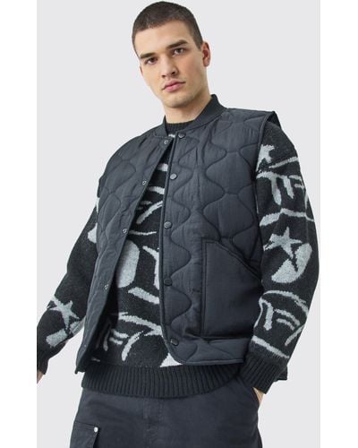 BoohooMAN Tall Onion Quilted Gilet In Black - Blue