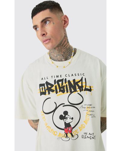 BoohooMAN Tall Oversize Mickey Mouse License T-shirt White - Weiß
