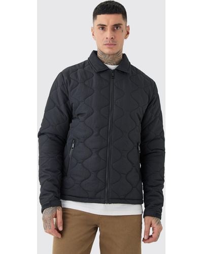 BoohooMAN Tall Onion Quilted Collar Jacket In Black