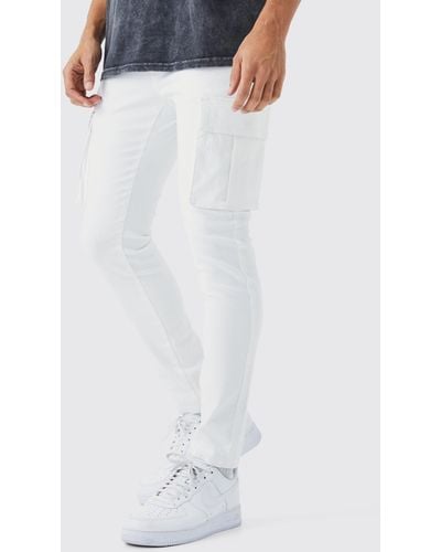 BoohooMAN Skinny Stretch Cargo-Jeans - Weiß
