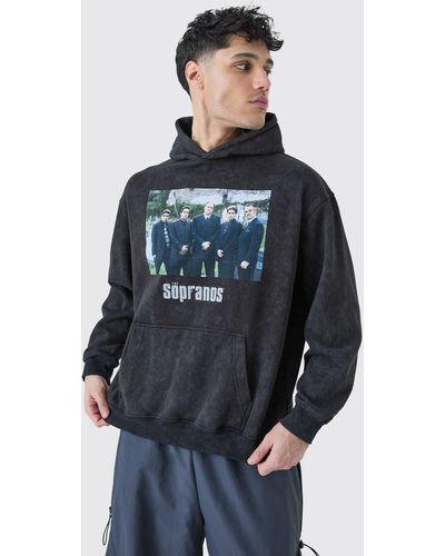 BoohooMAN Oversized Washed Sopranos License Hoodie - Blue