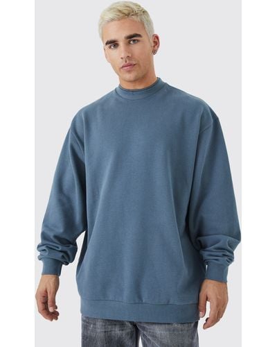 BoohooMAN Oversized Heavy Extend Double Neck Sweatshirt - Blue