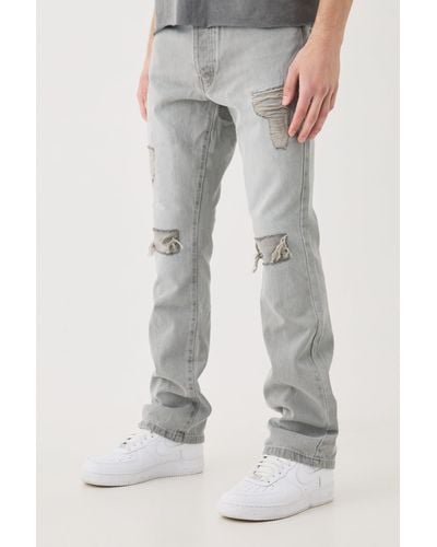 Boohoo Slim Flare Rip And Repair Jeans - Grey