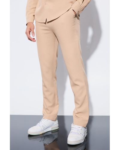 BoohooMAN Straight Fixed Waist Tailored Trouser - Natural
