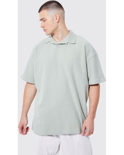 BoohooMAN Tall Oversized Revere Twill Jersey Polo - White