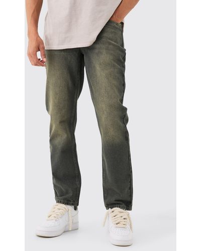 BoohooMAN Straight Rigid Jeans In Gray - Green