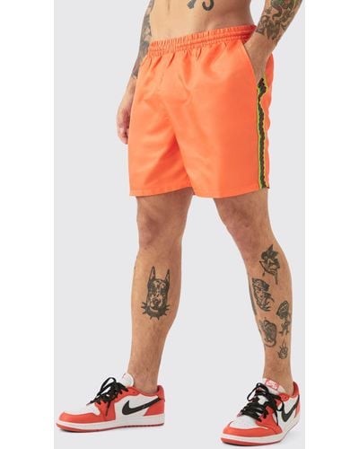 BoohooMAN Mid Length Beaded Tape Swim Short - Orange