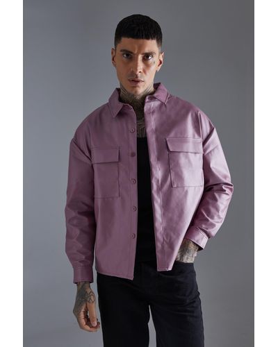 Boohoo Pu Boxy Oversized Long Sleeve Shirt - Purple