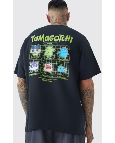 Boohoo Tall Tamogotchi Printed License T-shirt In Black - Blue