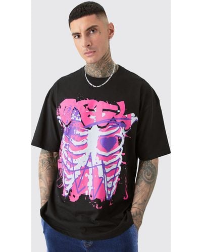 BoohooMAN Tall Ofcl Skeleton Graphic T-shirt In Black - Pink